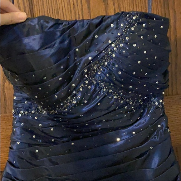 Strapless Navy Shimmery Homecoming Dress - Picture 2 of 6